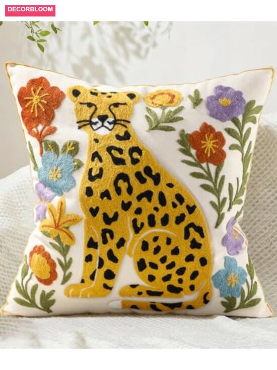 Other - Embroidered Animal Floral Throw Pillow Cover 18x18
